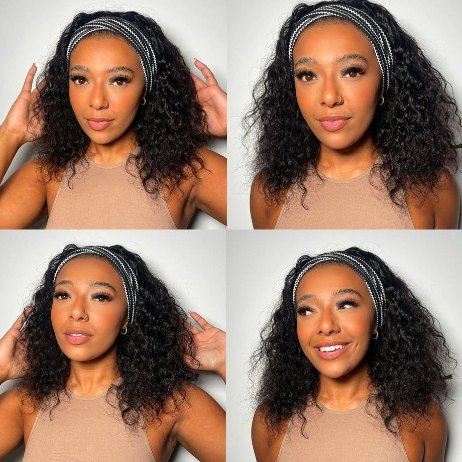 Headband Wig Human Hair Kinky Curly MY0% Density