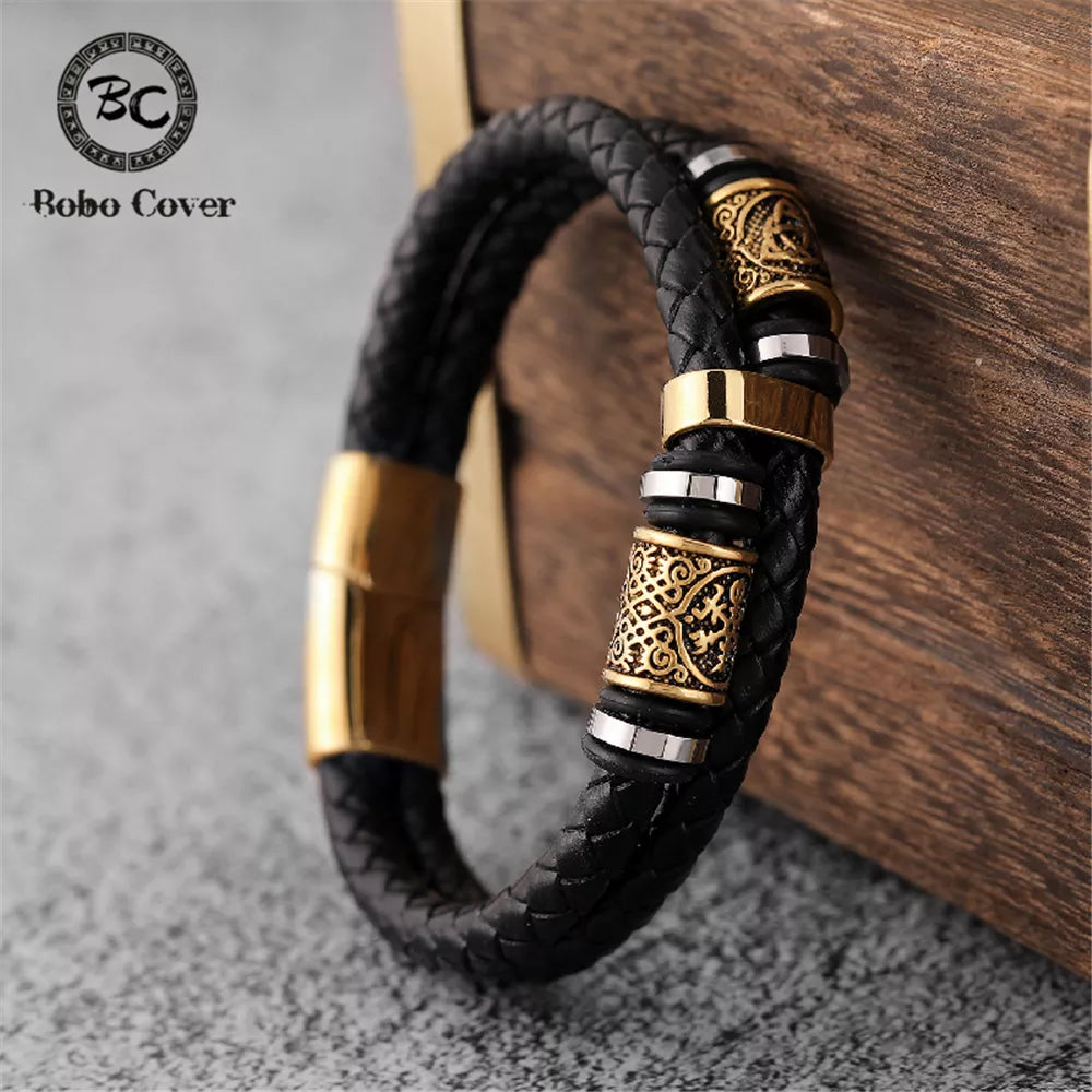 Punk Men Vikings Style Genuine Leather Bracelet