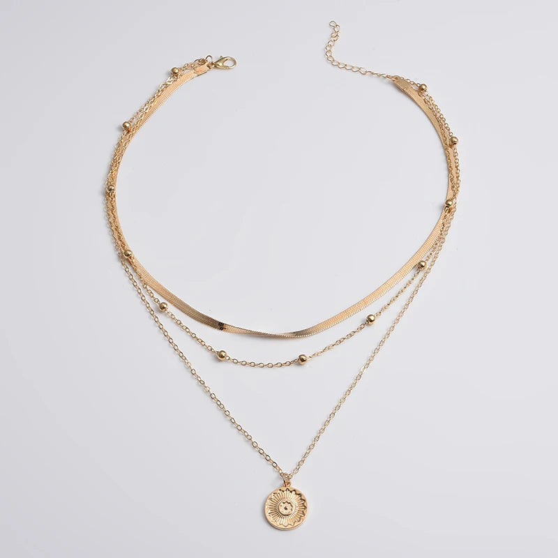 925 Sterling Silver Three-Layer Round Necklace Simple Snake