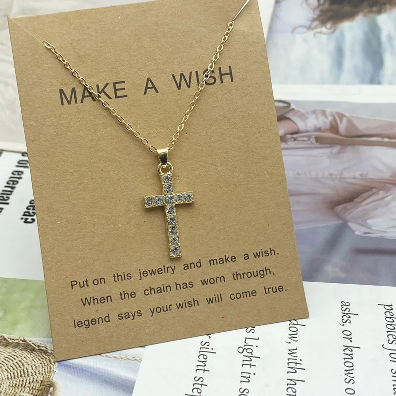 New Trendy Alloy Crystal Cross Chain