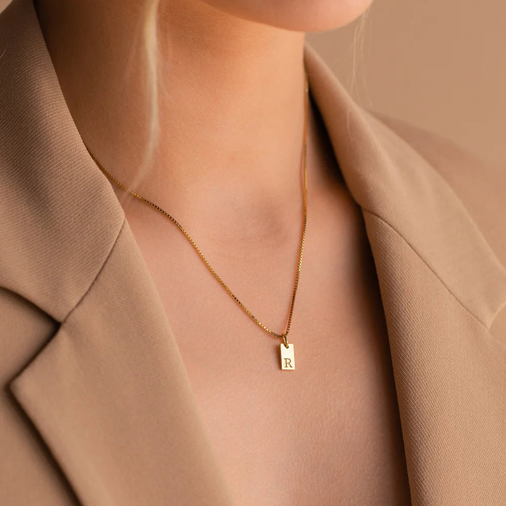 New Tiny Square A-Z Alphabet Initial Letter Necklace Co