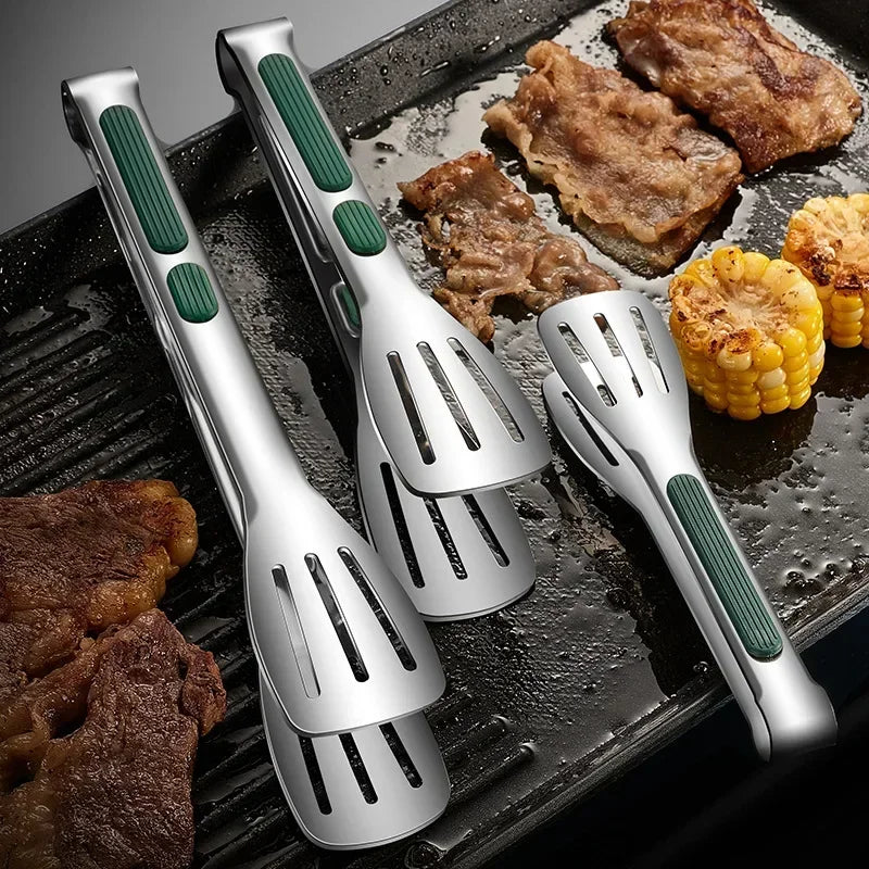 Non-slip Stainless Steel Kitchen Clip Kitchen Food Tongs BBQ Meat Bun Tongs BBQ Buffet Clips Cooking Accessories 7/9/12 Inches