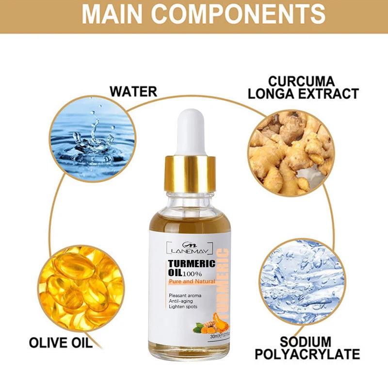 Turmeric Freckle Whitening Serum Fade Dark Spots Removal Pigment Melanin Correcting Facial Beauty Face Skin Care Products 30ml