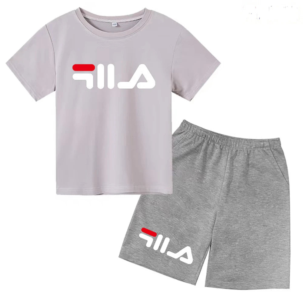 Summer Round Neck T-shirt for Boys Girl+shorts Set Children's Printed Cotton Breathable Leisure Brand Short Sleeve Clothing