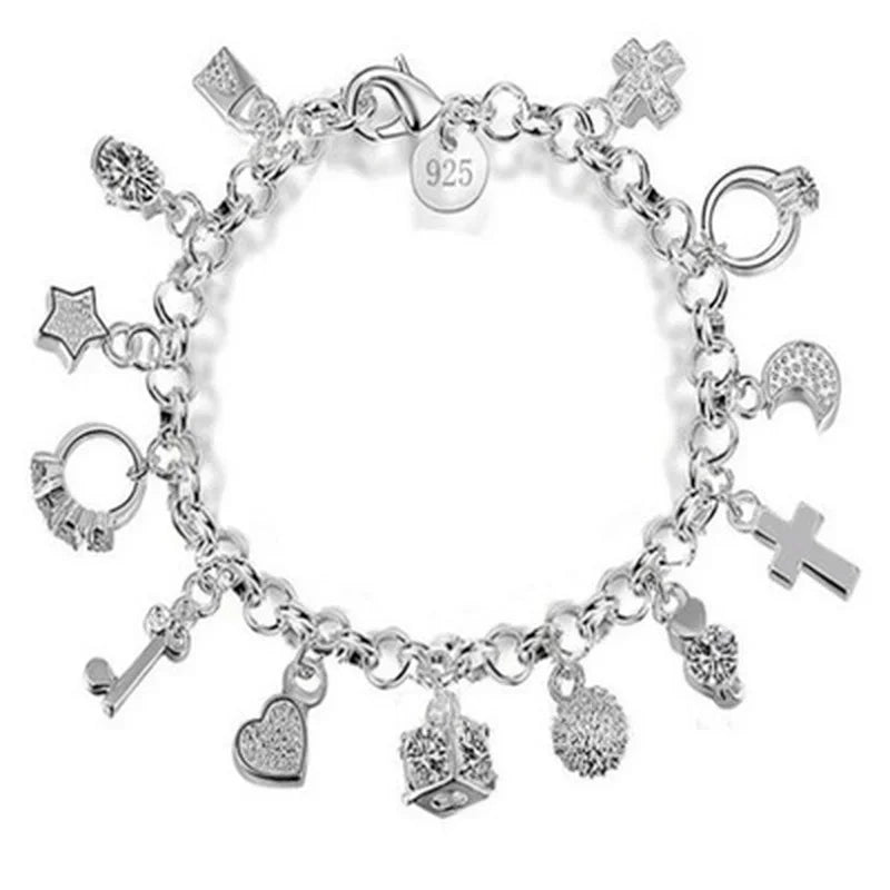 925 Sterling Silver Fashion 13pcs Pendant Chain
