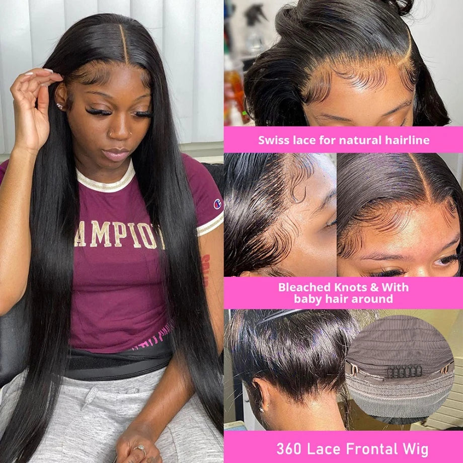 13x6 Bone Straight Human Hair Lace Frontal Wig 5x5 Glueless