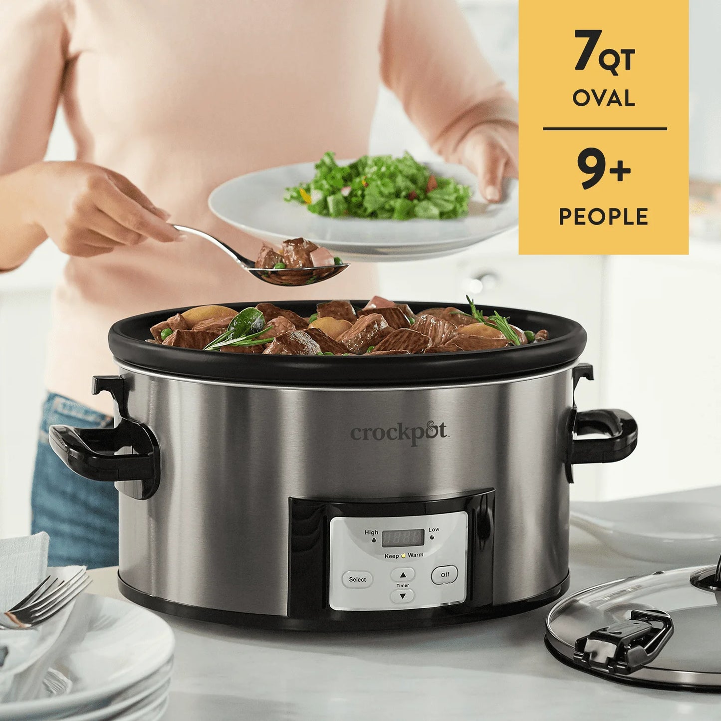 7-Quart Slow Cooker, Black Stainless Steel Cooking Home