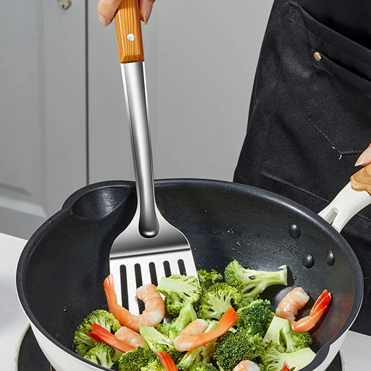 WORTHBUY Stainless Steel Turners Soup Ladles Cooking Tools Spatula Colander With Plastic Handle Home Kitchen Utensils Set