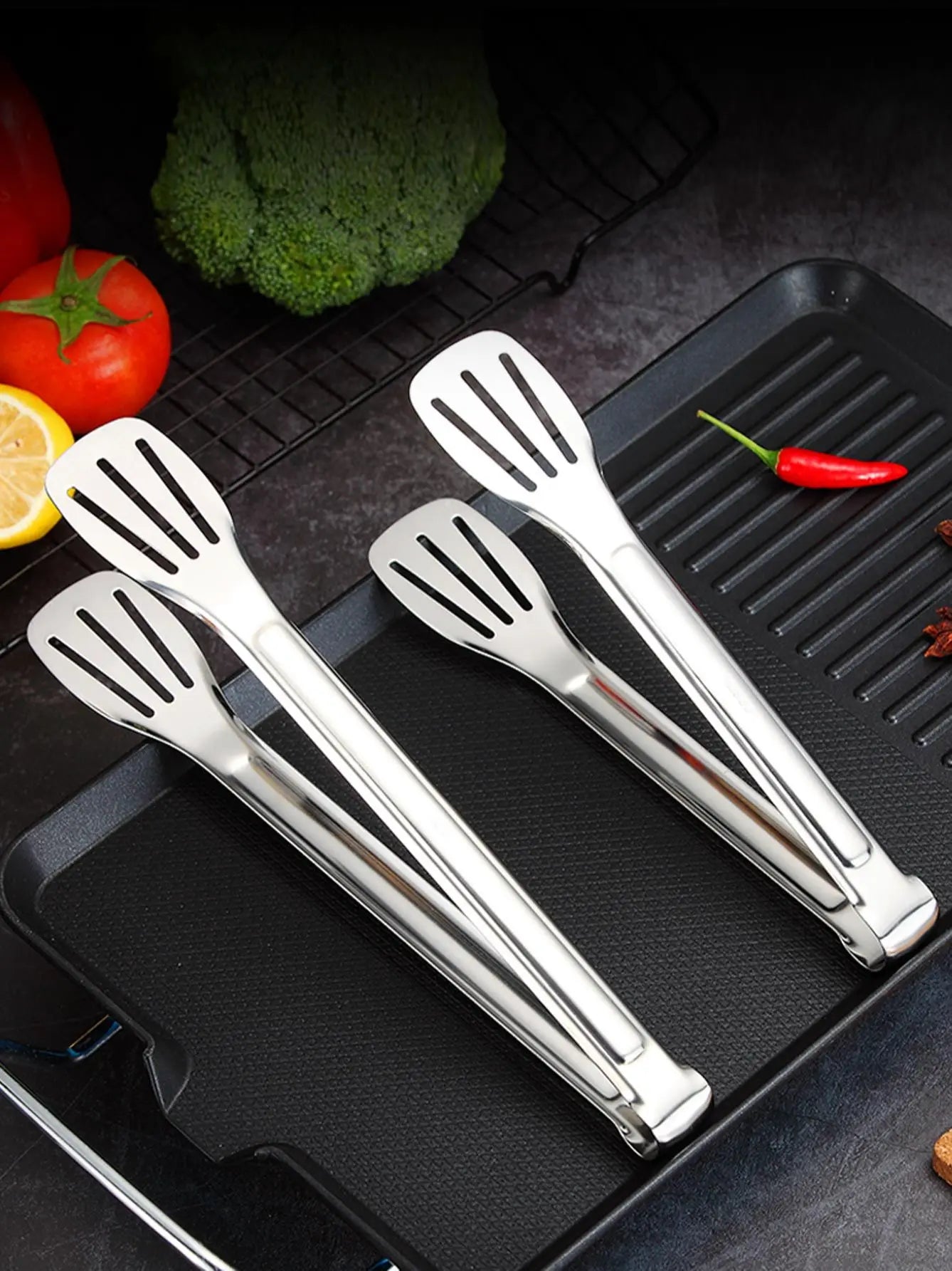 WORTHBUY Multifunctional Steak BBQ Tongs Stainless Steel Grill Tongs Pancake Fried Pizza Bread Kitchen Tool