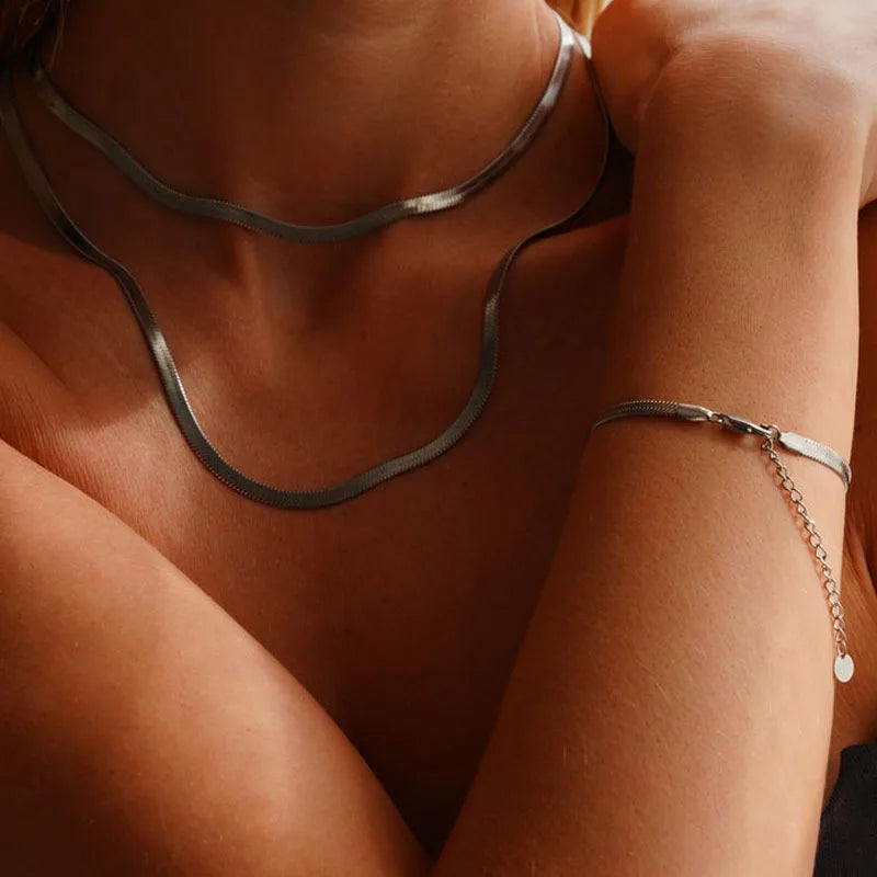 3-5mm Women Herringbone Necklace, Stainless