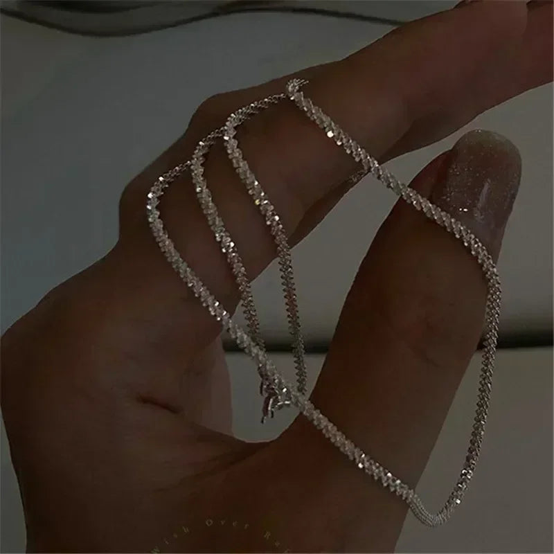 Popular Silver Colour Sparkling Clavicle Chain Choker