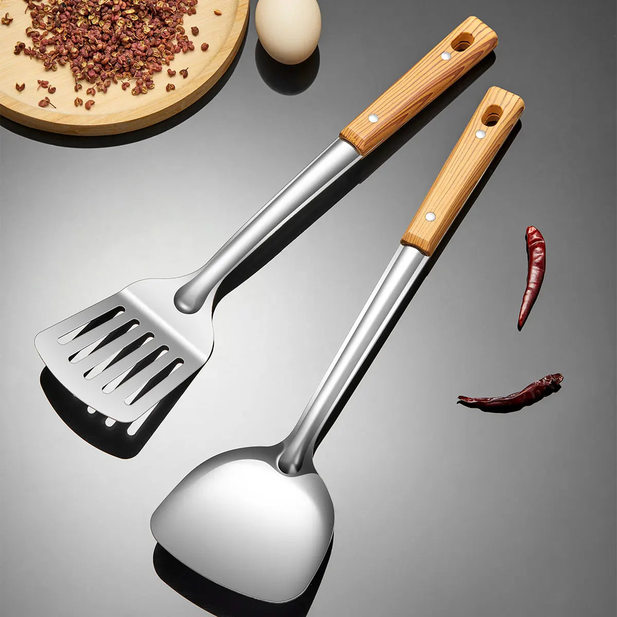 WORTHBUY Stainless Steel Turners Soup Ladles Cooking Tools Spatula Colander With Plastic Handle Home Kitchen Utensils Set