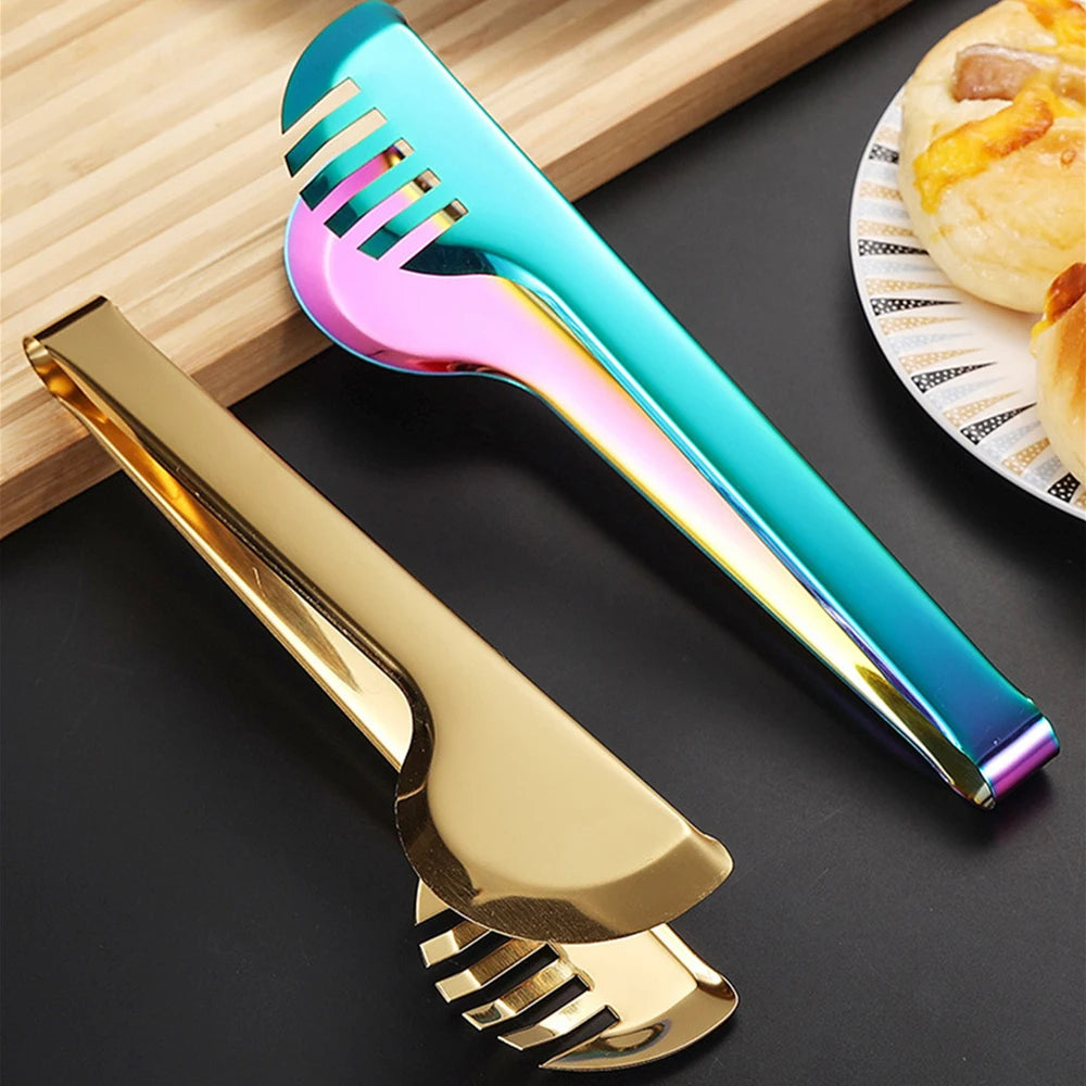 Stainless Steel Gold Kitchen BBQ Tongs Multiple Styles Cake Clip Food Steak Clamp Kitchenware Accessories Home Cooking Utensils