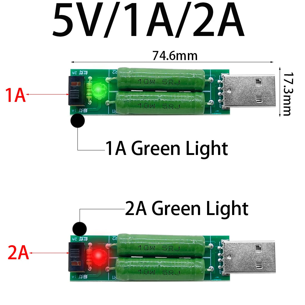 USB Resistor DC electronic load 2 switch adjustable current 5V 1A/2A/3A battery capacity voltage discharge resistance tester
