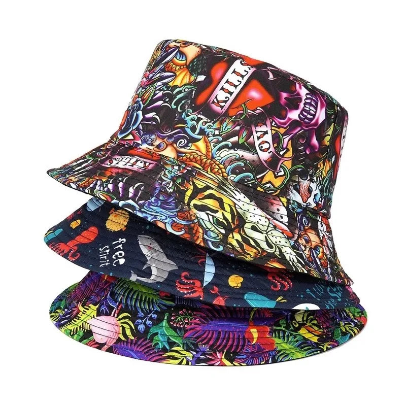 Panama Bucket Hats Animal Reversible Fishing Cap