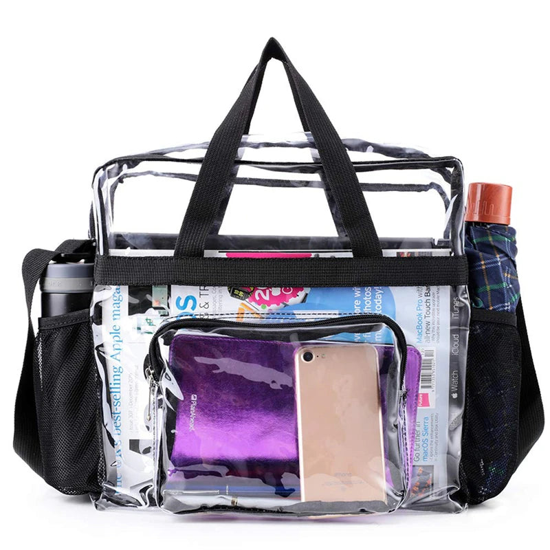 Portable PVC Transparent Shoulder Crossbody Bag Tote Satchel Handbag for Women Lady Large Capacity Clear Bag Shopping Handbag