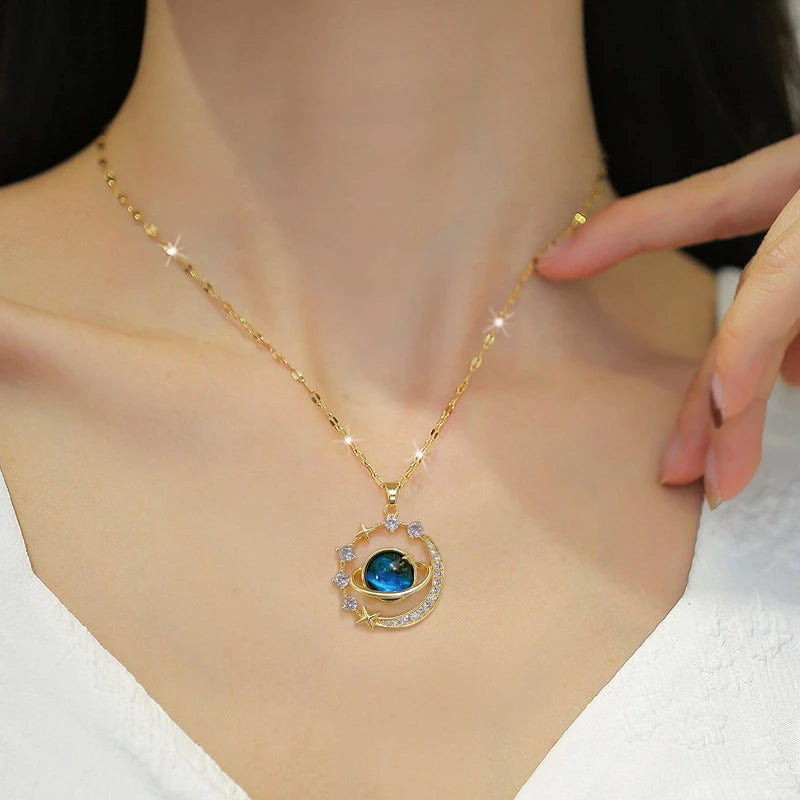 Stainless Steel Zircon Planet Star Pendant