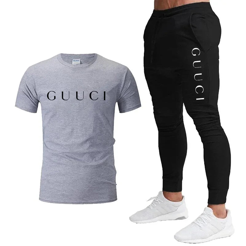 Summer Casual Tracksuit Men's T-Shirt + Pants Suit Luxury Short Sleeve Brand Printed Shirts Jogging Sweatpants Male Sportswear