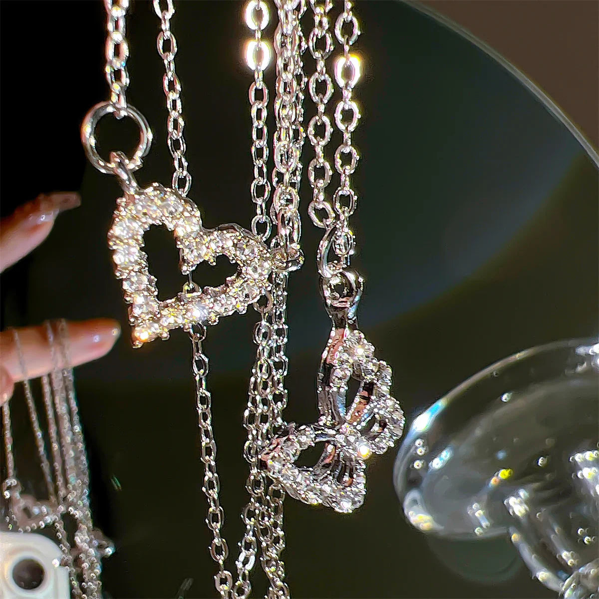 17KM Fashion Butterfly Heart Zircon Necklace for Women