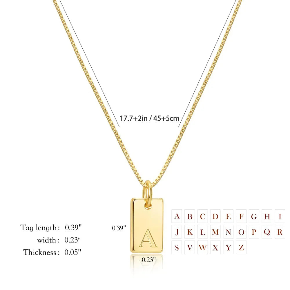New Tiny Square A-Z Alphabet Initial Letter Necklace Co