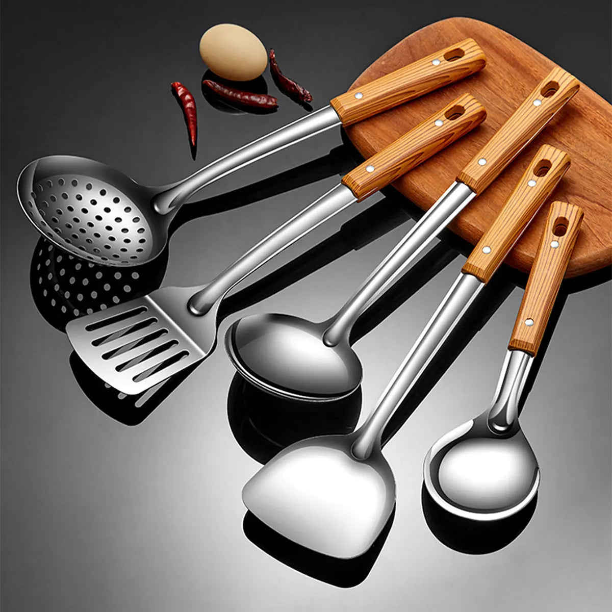 WORTHBUY Stainless Steel Turners Soup Ladles Cooking Tools Spatula Colander With Plastic Handle Home Kitchen Utensils Set