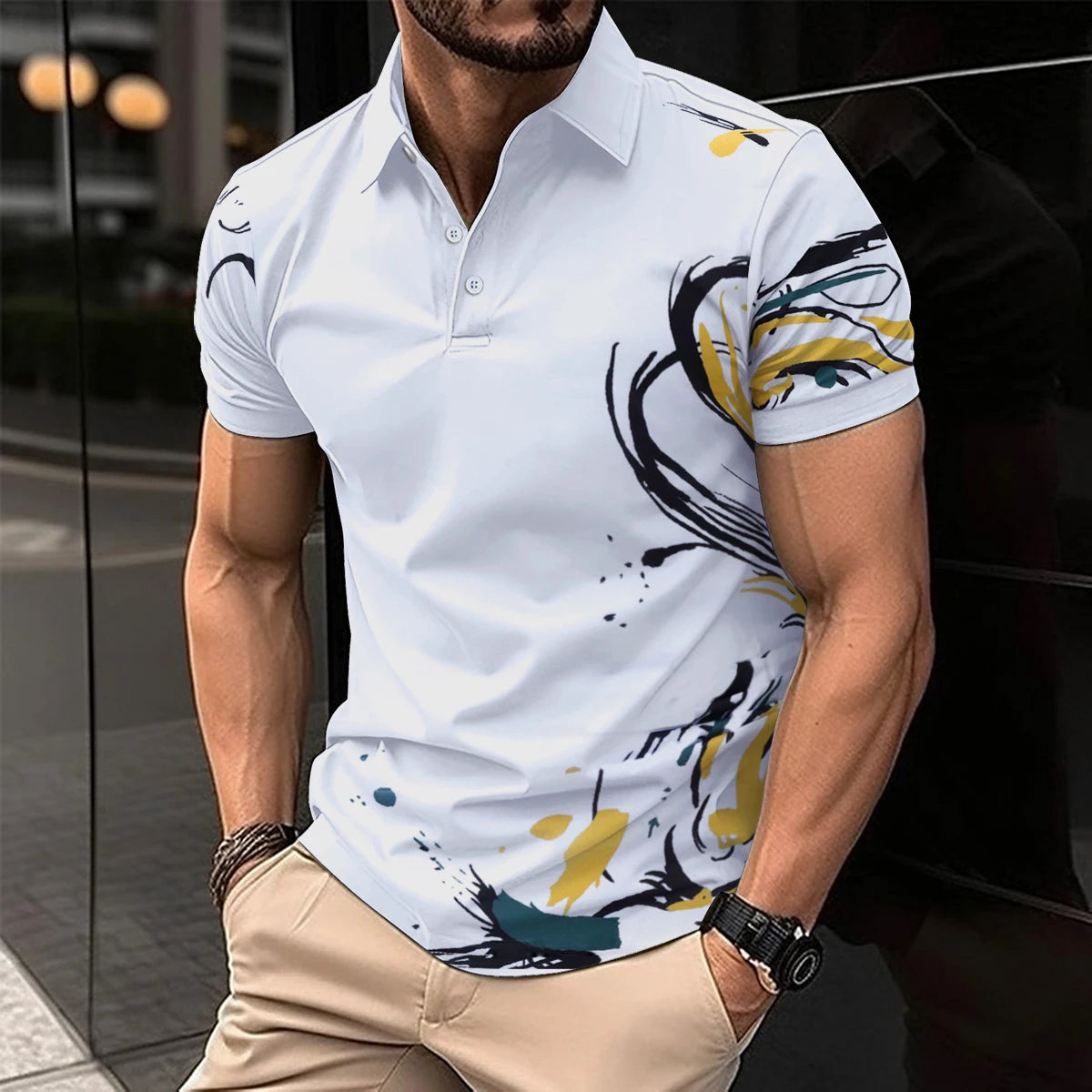 2024 Summer Men's Fashion Lapel Short-Sleeved Striped men's Polo Shirt