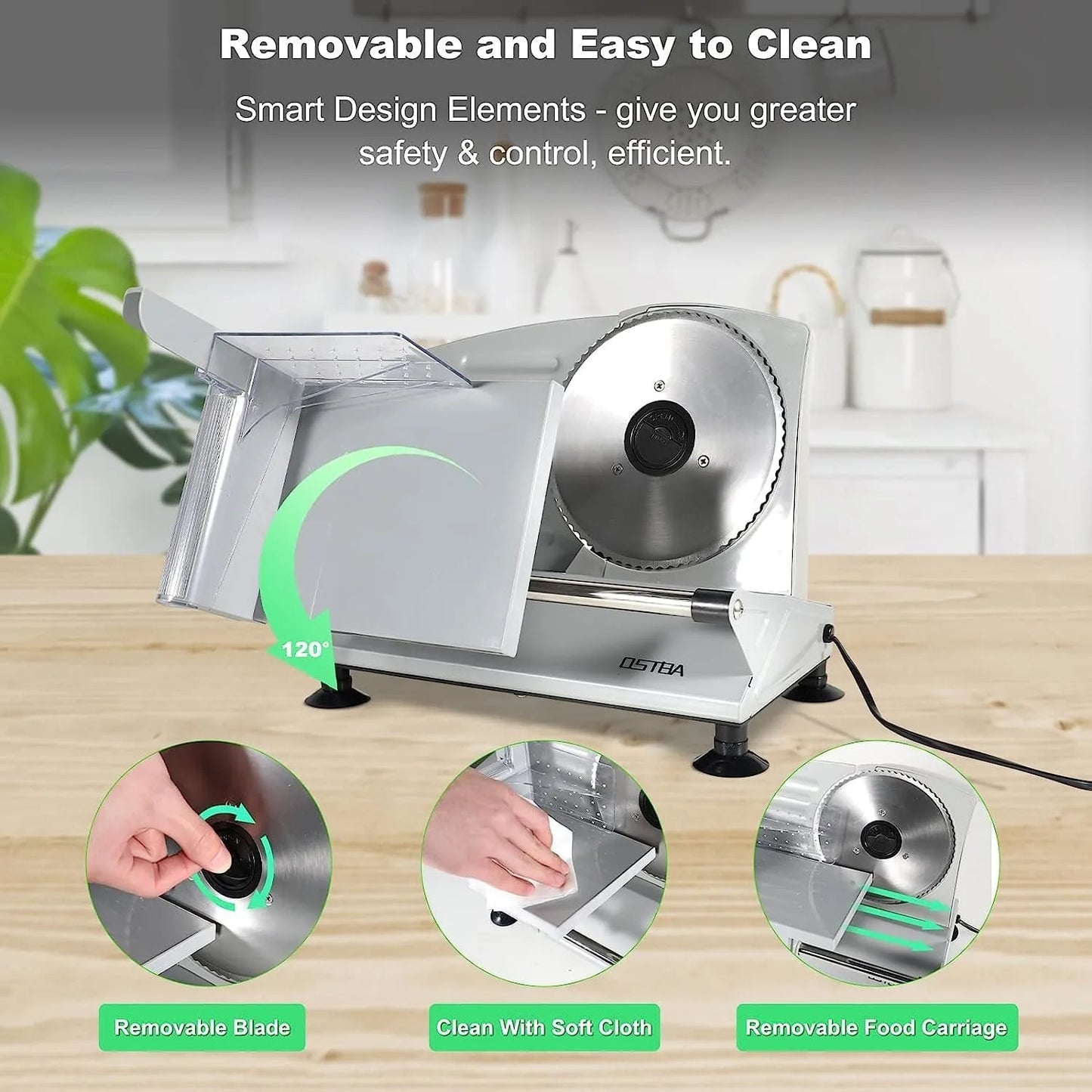 Meat Slicer, Electric Deli Food Slicer w/ Removable Stainless Steel Blades, Adjustable Thickness Meat Slicer for Home Use