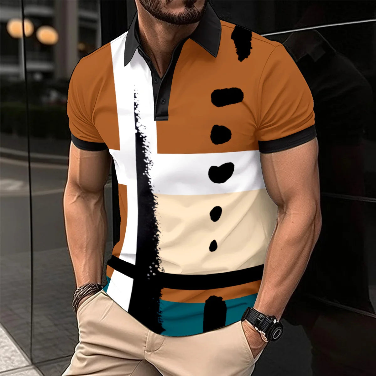 2024 Summer Men's Fashion Lapel Short-Sleeved Striped men's Polo Shirt