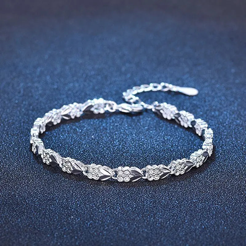 925 sterling Silver Bracelets Heart Leaf foion Nice Chain
