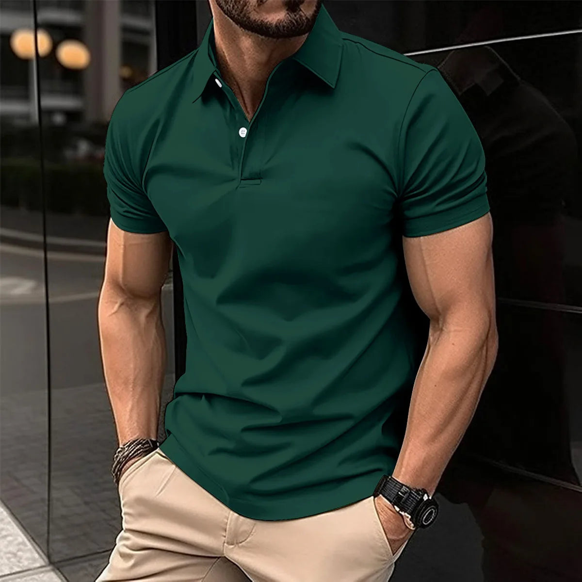 2024 Summer Men's Fashion Lapel Short-Sleeved Striped men's Polo Shirt