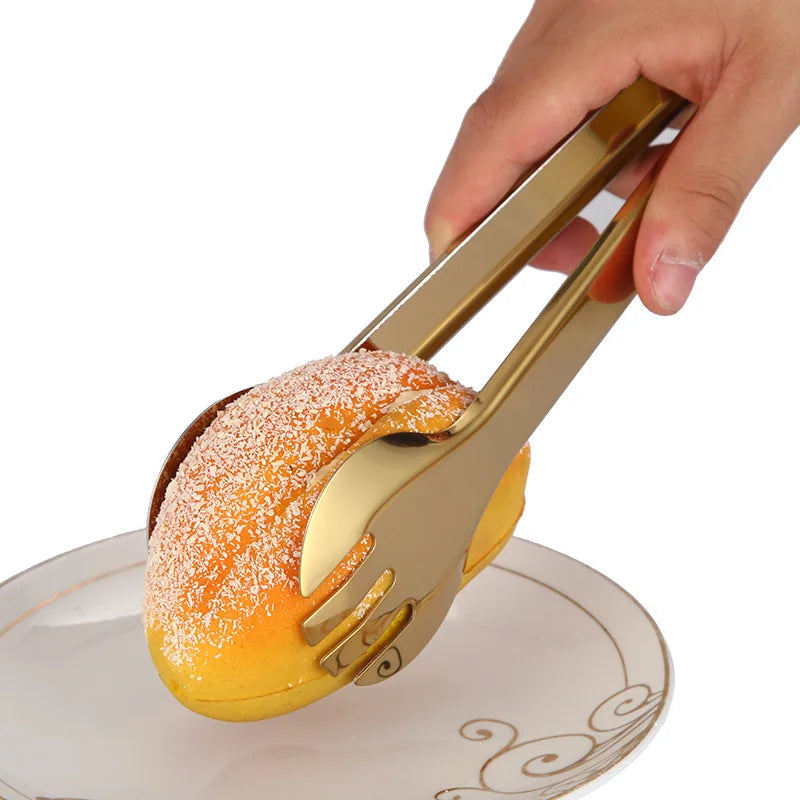 Stainless Steel Gold Kitchen BBQ Tongs Multiple Styles Cake Clip Food Steak Clamp Kitchenware Accessories Home Cooking Utensils