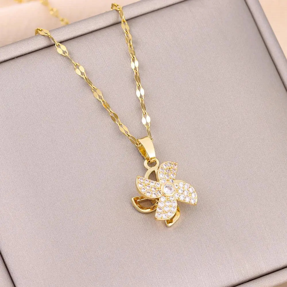 New In Trendy Zircon Crystal Pendant Stainless Steel Necklace