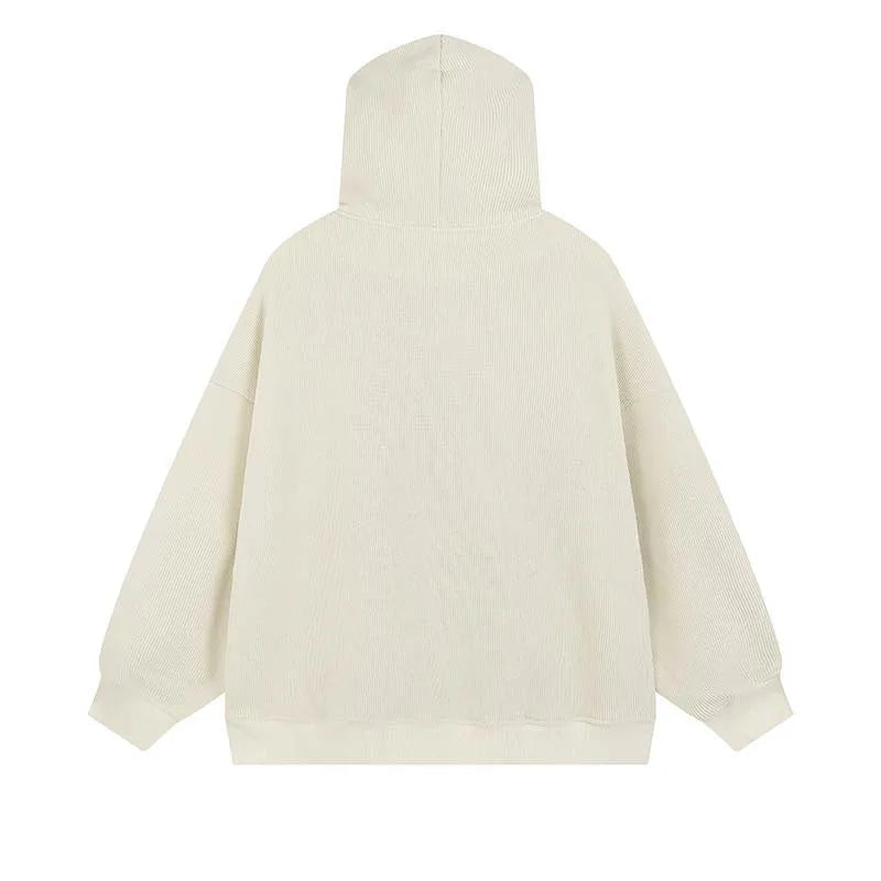 Corduroy Y2k Zip Up Hoodie Women Retro Embroidered Letter