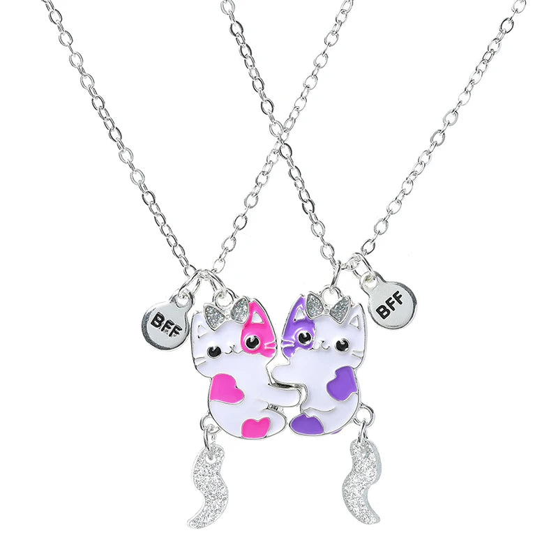 2Pcs/set Cute Cartoon Cat Shape Pendant Chain Besdren's Jewelry