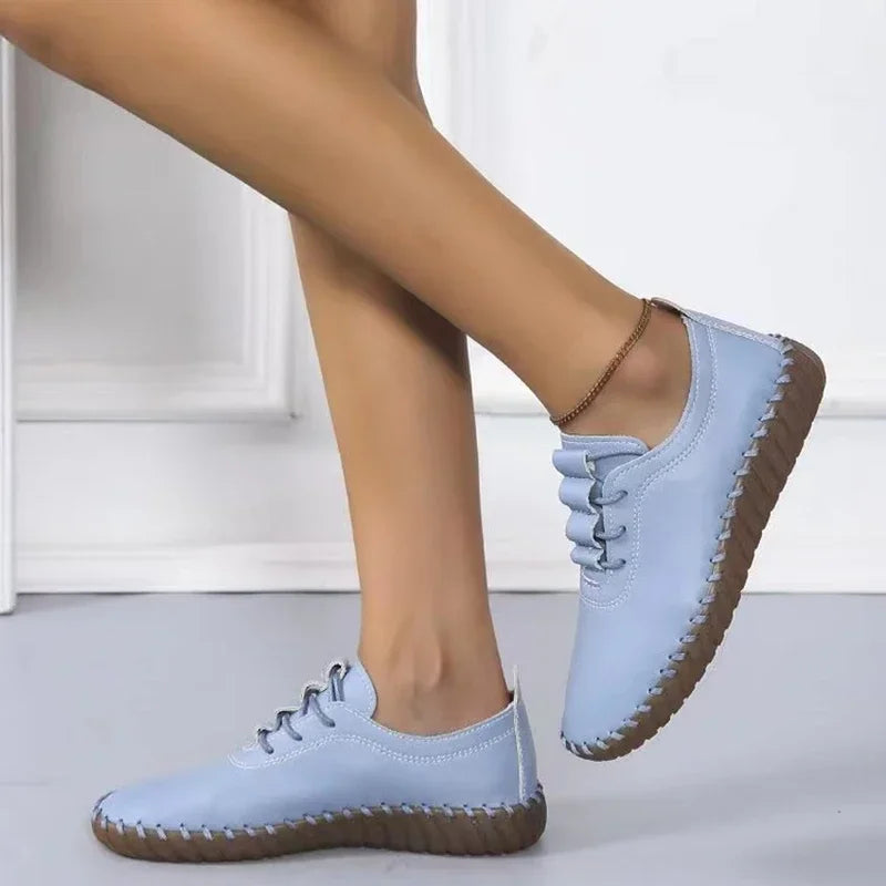 Spring Women Sneakers New 2024 Woman Platform Loafers Lace-Up Leather Flat Casual Shoes Mom Mujer Zapatos Chaussure Femme