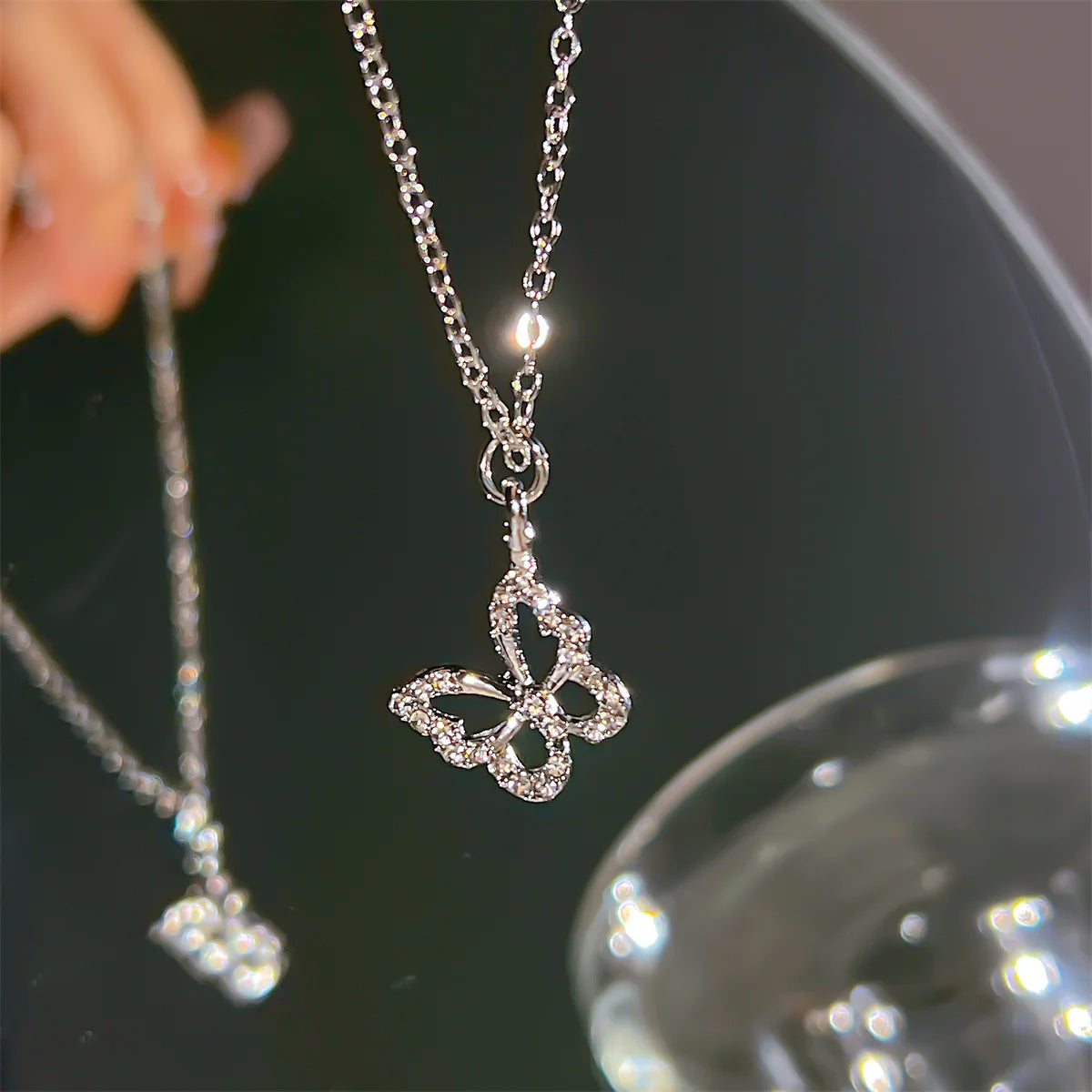 17KM Fashion Butterfly Heart Zircon Necklace for Women