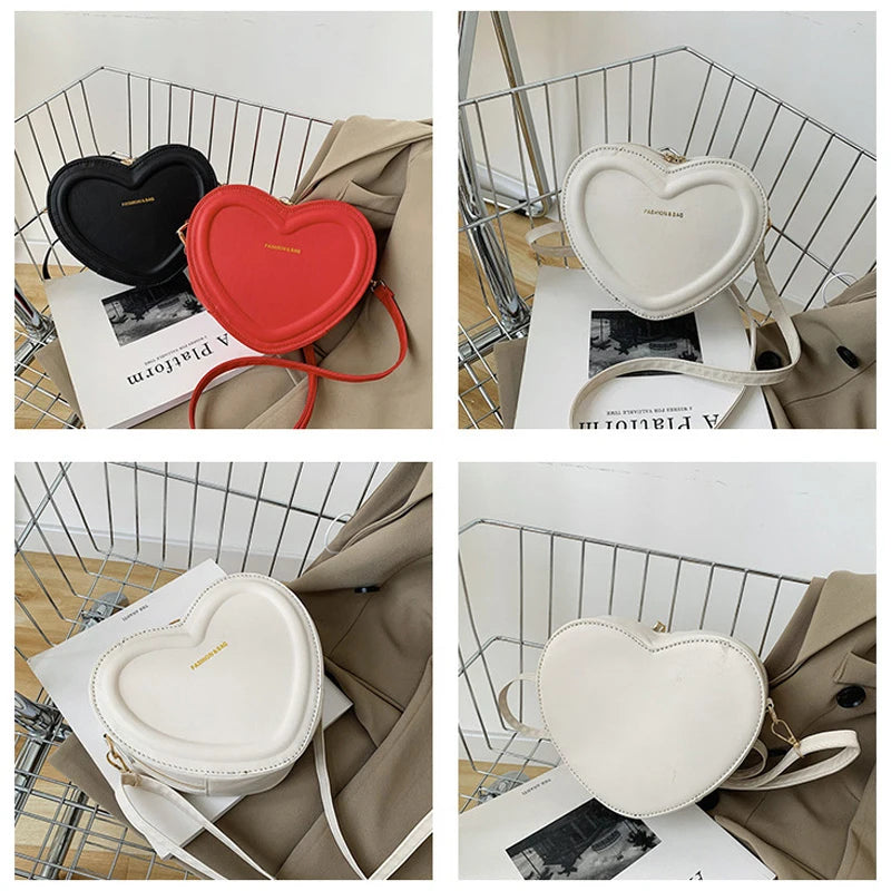 Hot Sale Heart Shape Crossbody Bags For Women Solid Pu Handbags