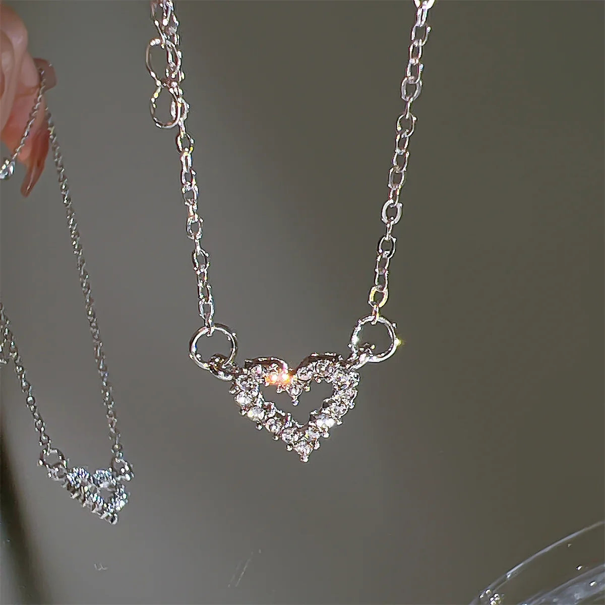 17KM Fashion Butterfly Heart Zircon Necklace for Women