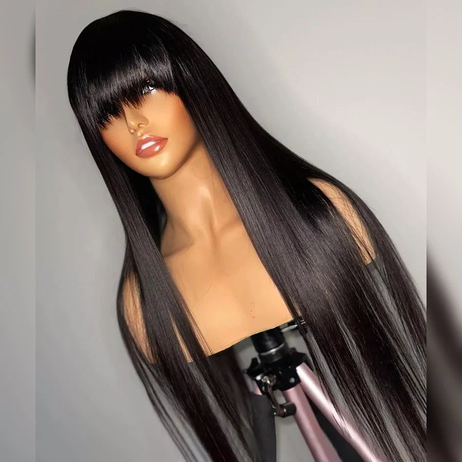 Silky Straight Human Hair Wigs With Bang Full Wigs