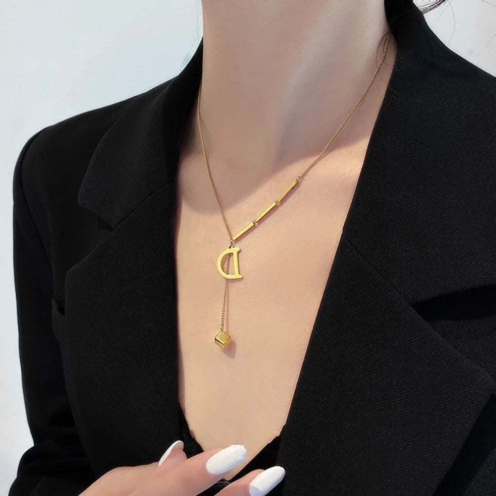 Stainless Steel Initial Letter Chain Necklace Jewelry Gift