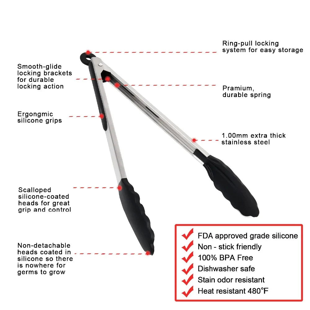 LMETJMA Premium Kitchen Tongs Cooking Grille