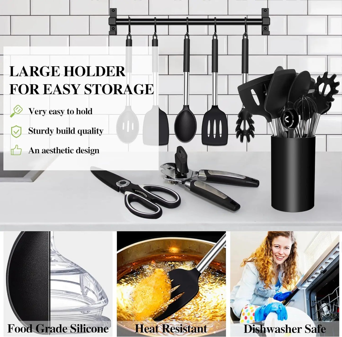Cooking Utensil Set, Silicone Kitchen Utensils Set with Utensils Holdersils