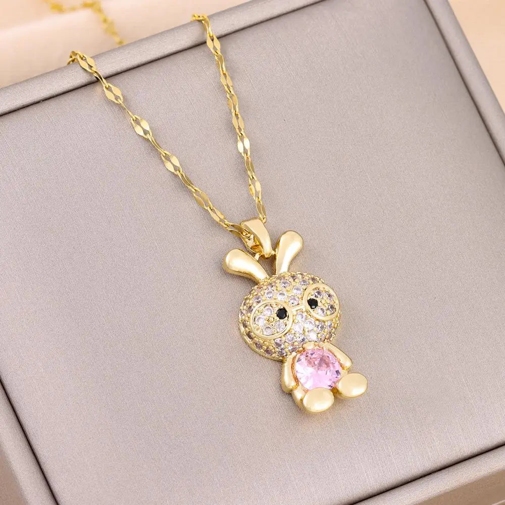New In Trendy Zircon Crystal Pendant Stainless Steel Necklace