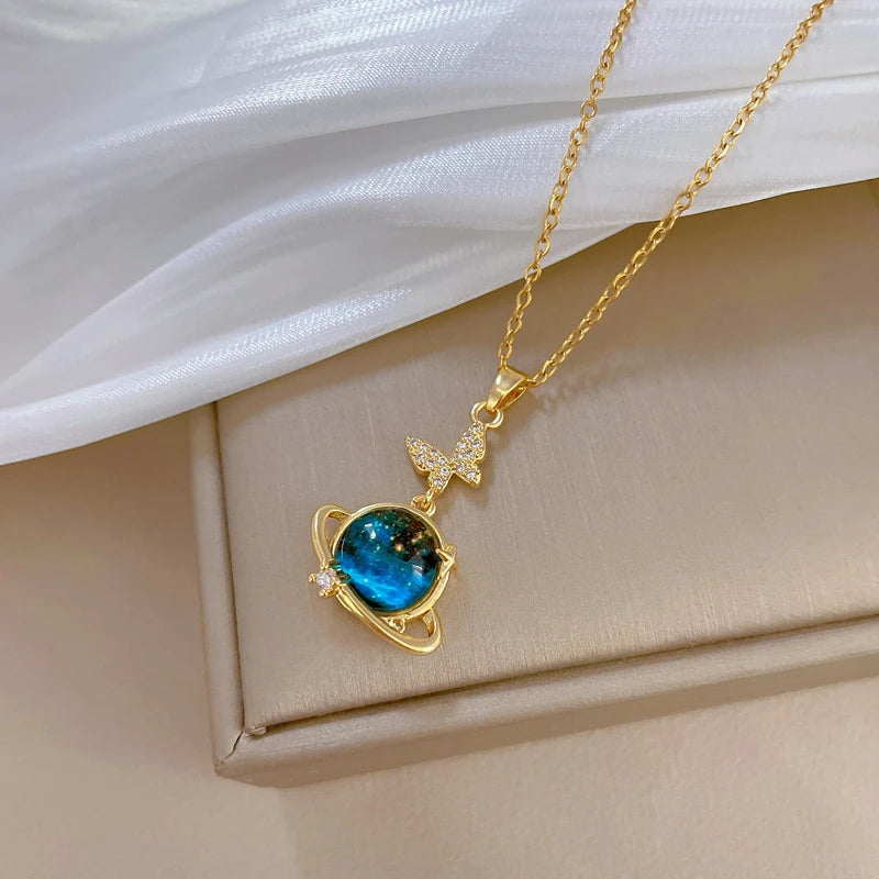 Stainless Steel Zircon Planet Star Pendant
