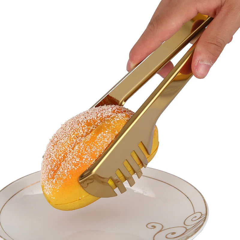 Stainless Steel Gold Kitchen BBQ Tongs Multiple Styles Cake Clip Food Steak Clamp Kitchenware Accessories Home Cooking Utensils