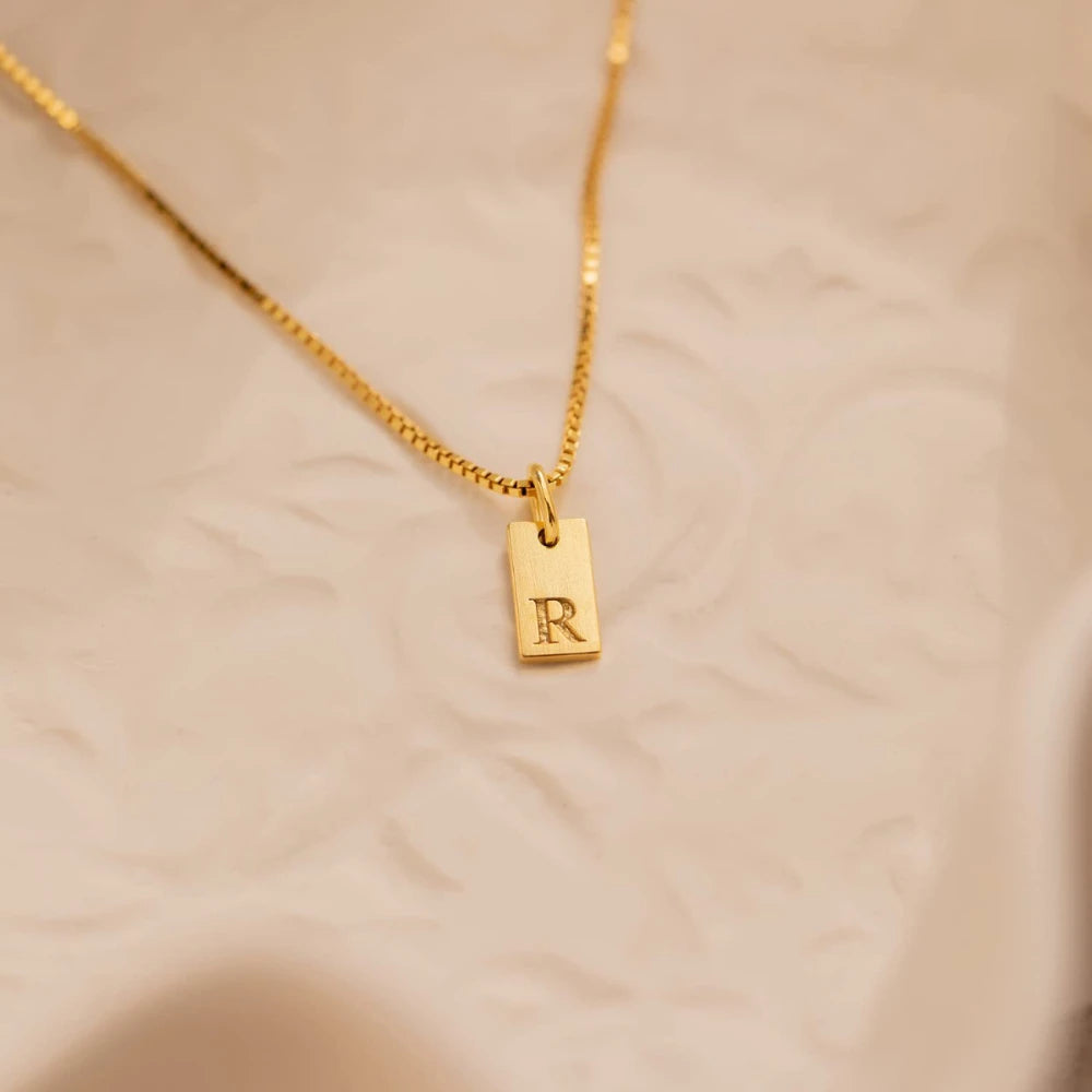 New Tiny Square A-Z Alphabet Initial Letter Necklace Co