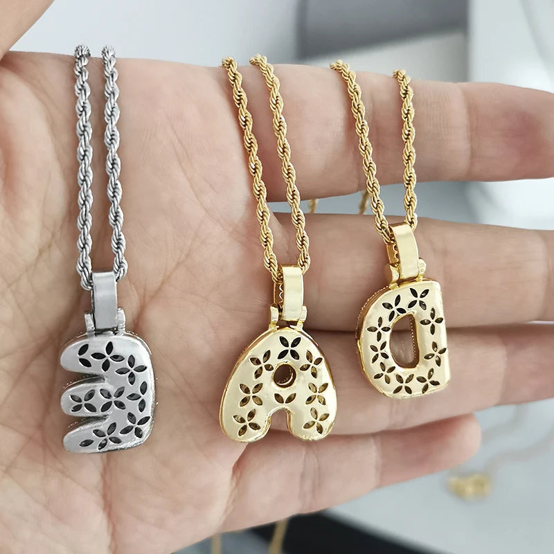 QMHJE Initial Charm A-Z Letters Necklace Women Men Choker Stainless Steel Rope Chain Fat Alphabet Gold Silver Color Hip Hop Iced