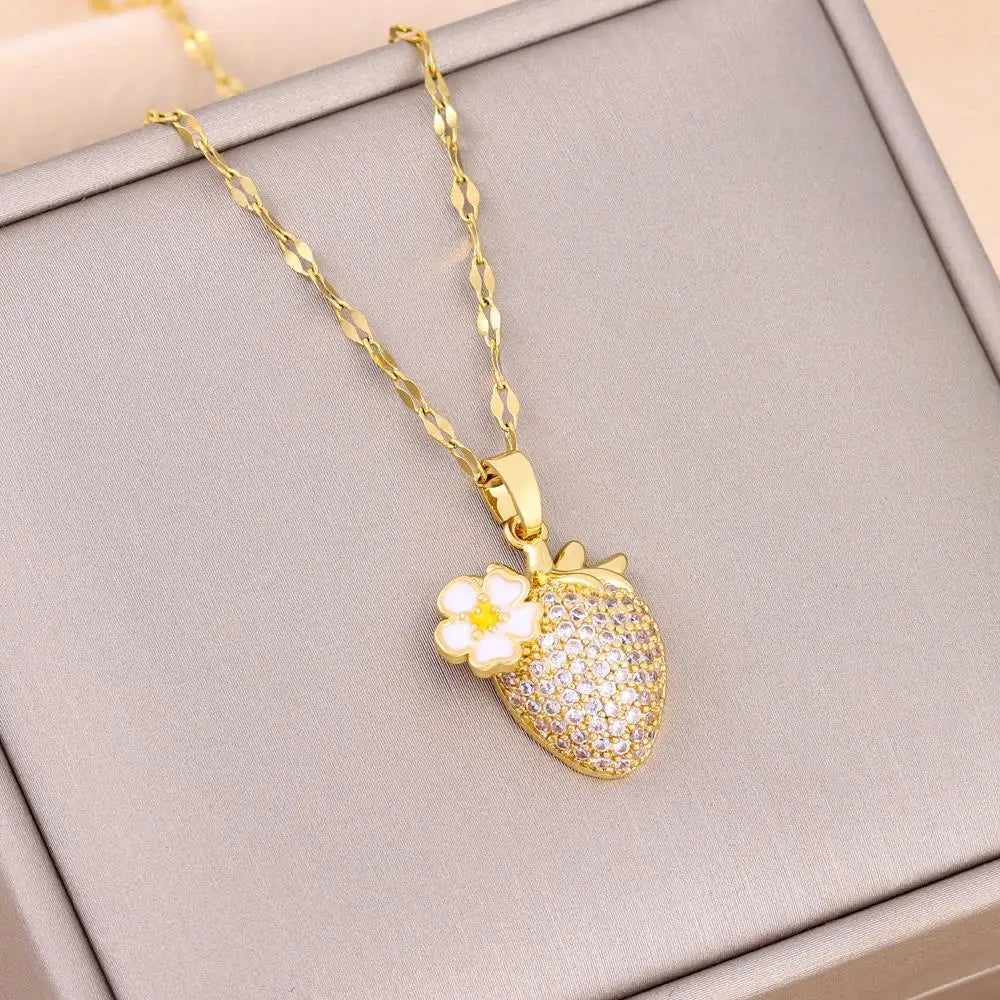 New In Trendy Zircon Crystal Pendant Stainless Steel Necklace
