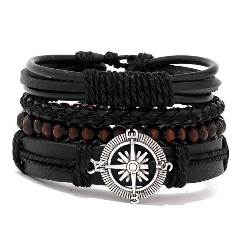 4Pcs/ Set Braided Wrap Leather ads Ethnic Tribal Wristband Rope Bracelet
