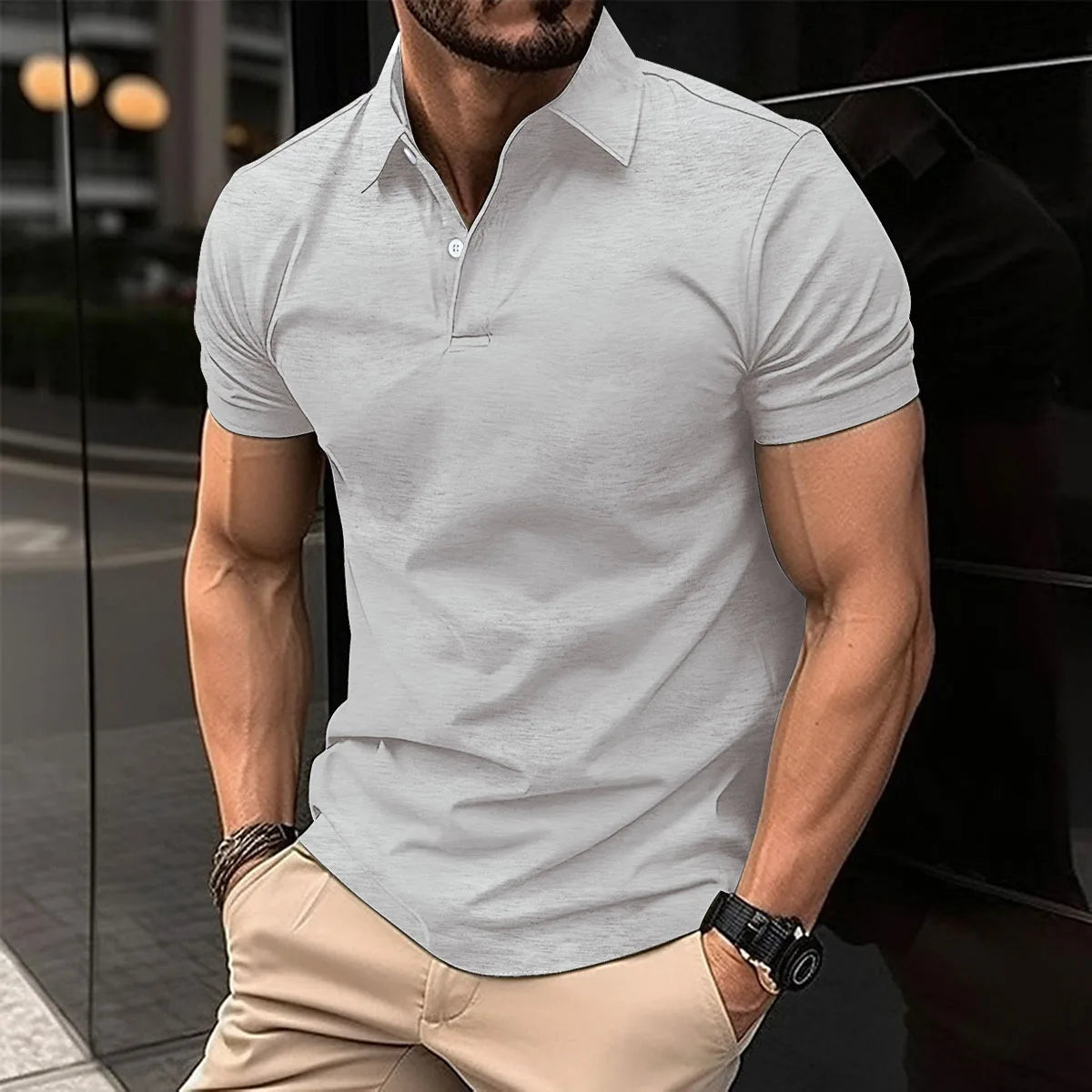 2024 Summer Men's Fashion Lapel Short-Sleeved Striped men's Polo Shirt